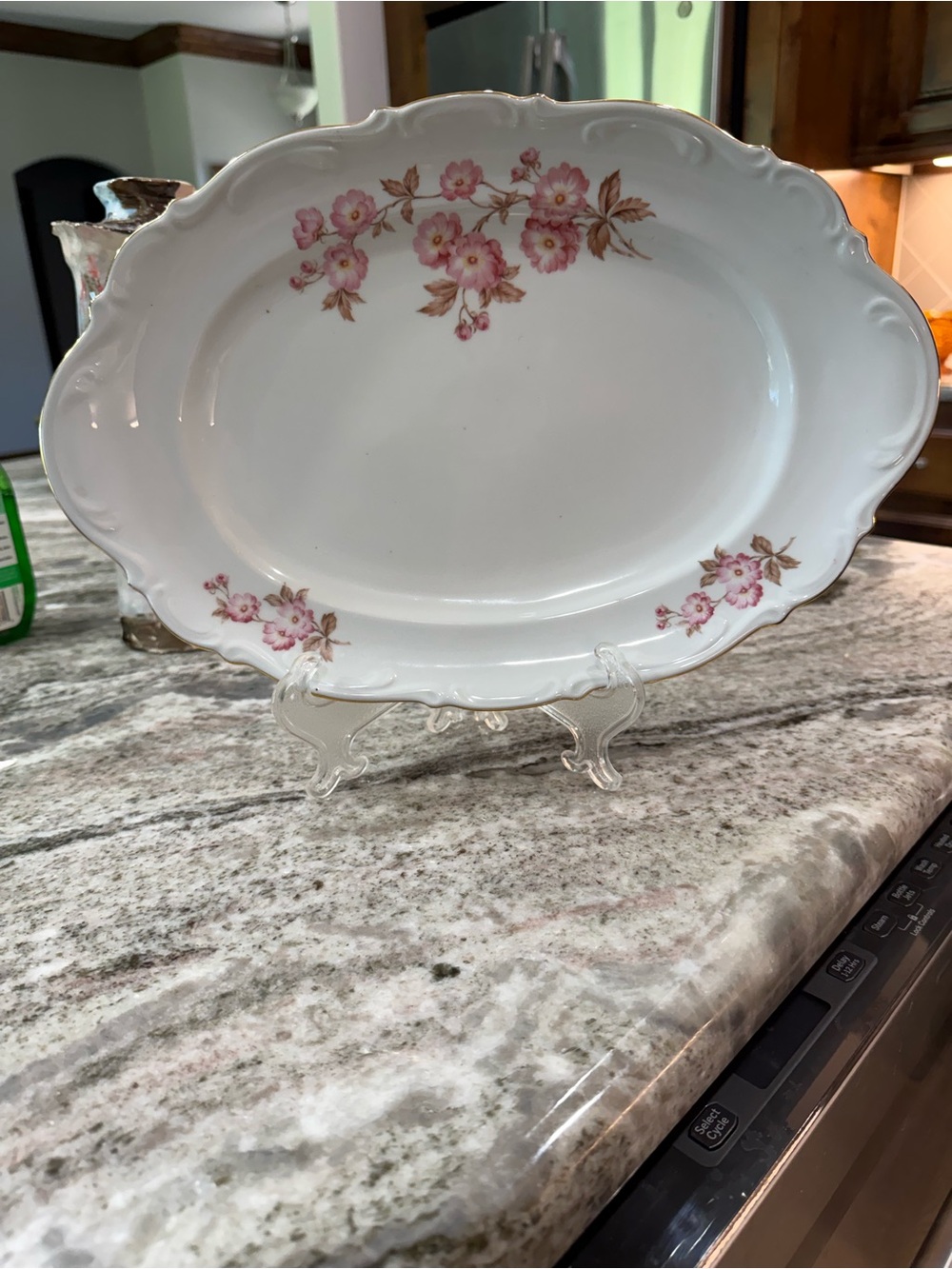 Delicate White Porcelain Serving Platter with Pink Floral Motif